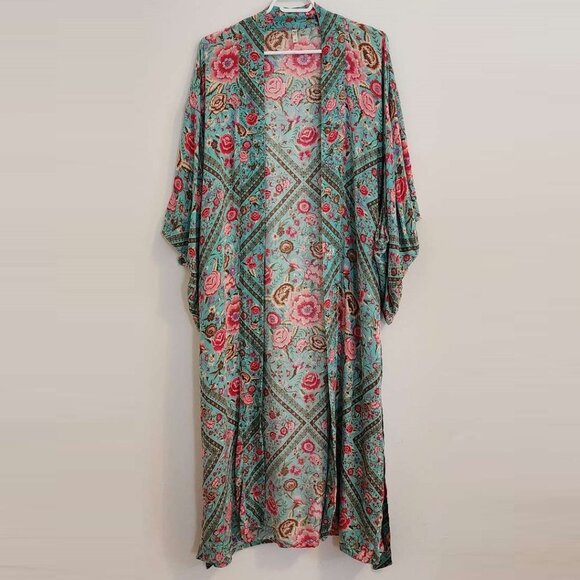 Spell & The Gypsy Babushka Turquoise Maxi Kimono Robe OS b225e - Picture 6 of 13